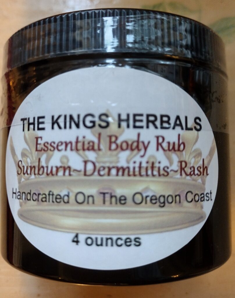 A jar of body rub with label on it.