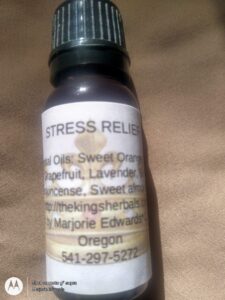 A bottle of stress relief is shown with information.