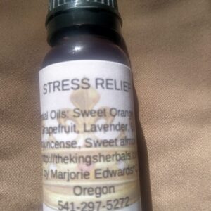 A bottle of stress relief is shown with information.